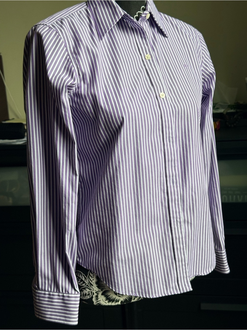 Ralph Lauren Purple & White Striped Button-Down Shirt